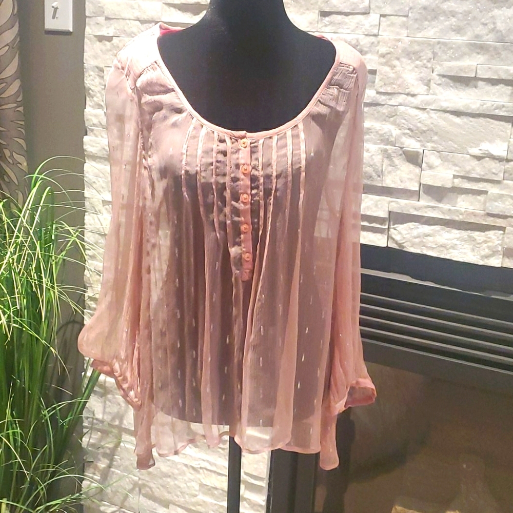 Sheer pink blouse with silver accents